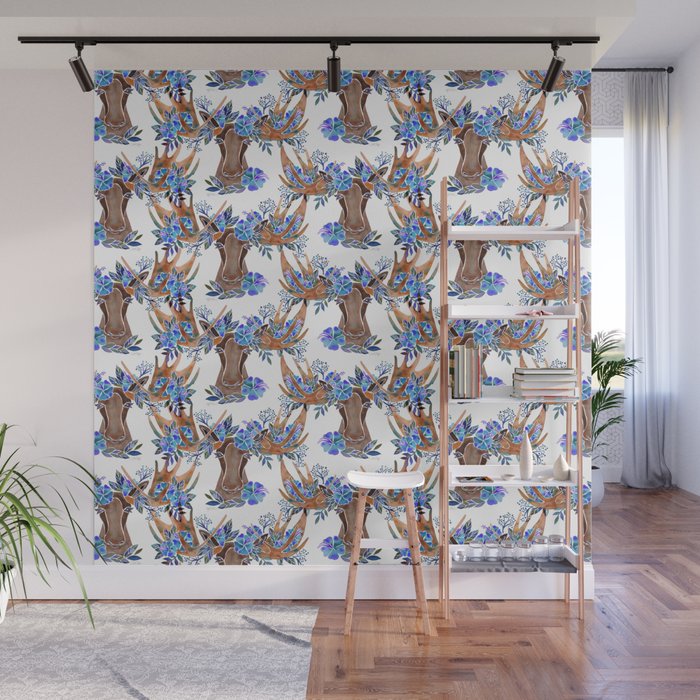 Floral Moose - Blue Flowers Wall Mural Gallery Image 1