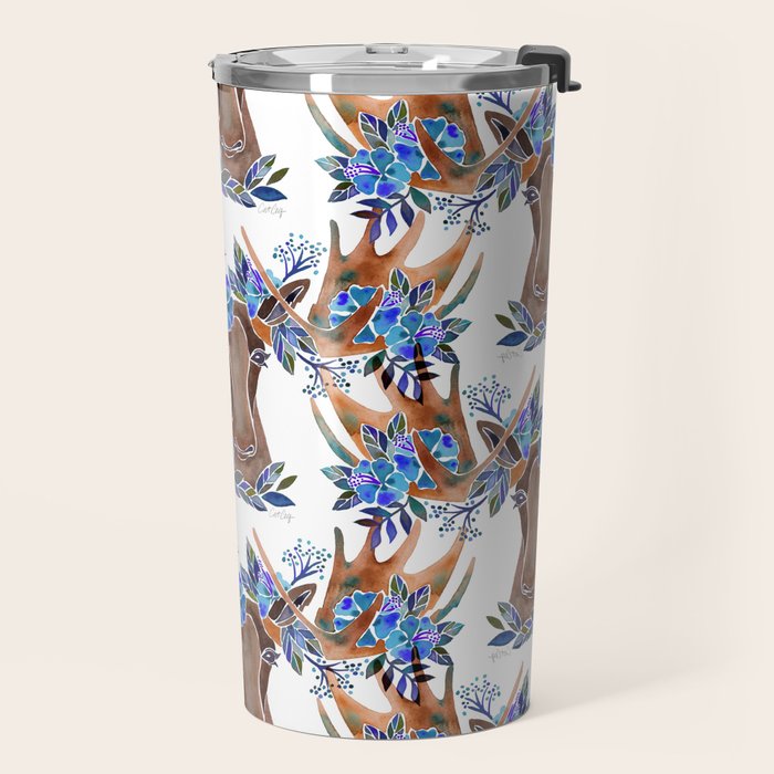 Floral Moose - Blue Flowers Travel Mug Gallery Image 2
