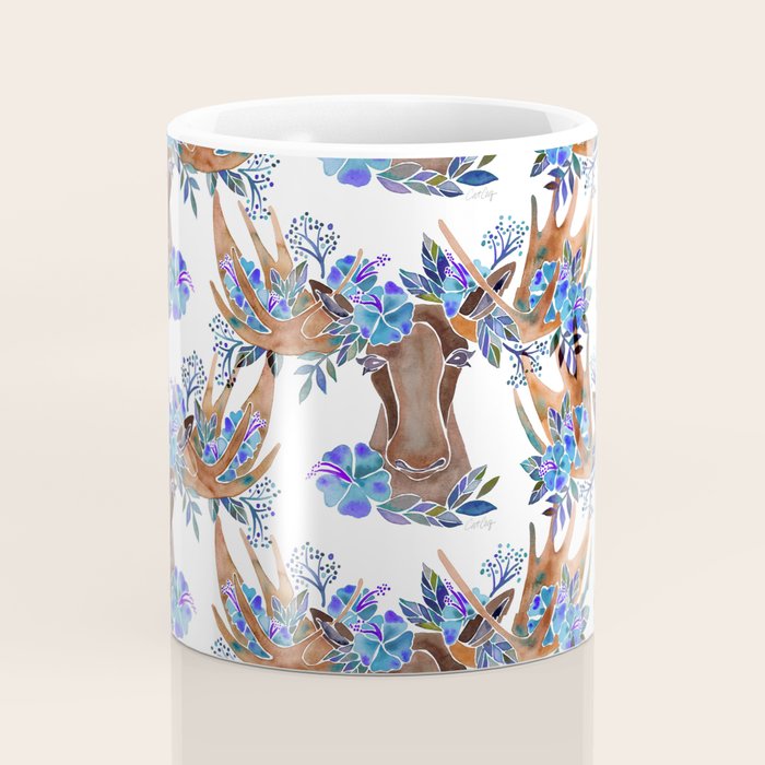 Floral Moose - Blue Flowers Coffee Mug Gallery Image 4