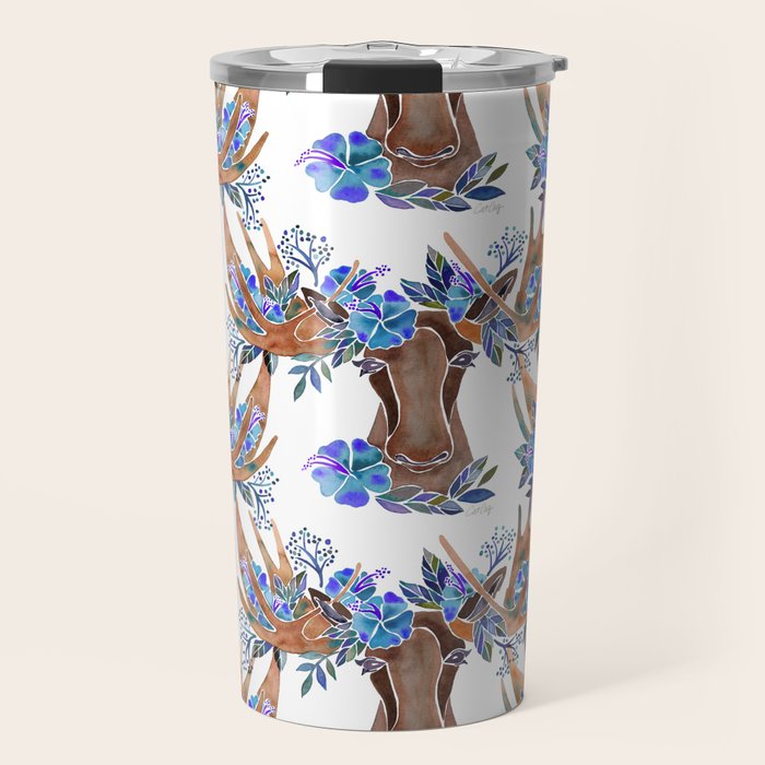 Floral Moose - Blue Flowers Travel Mug Gallery Image 1