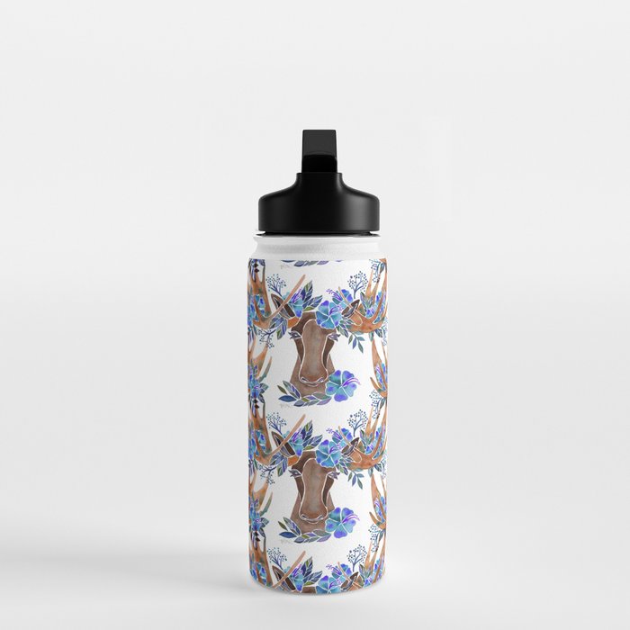 Floral Moose - Blue Flowers Water Bottle Gallery Image 3