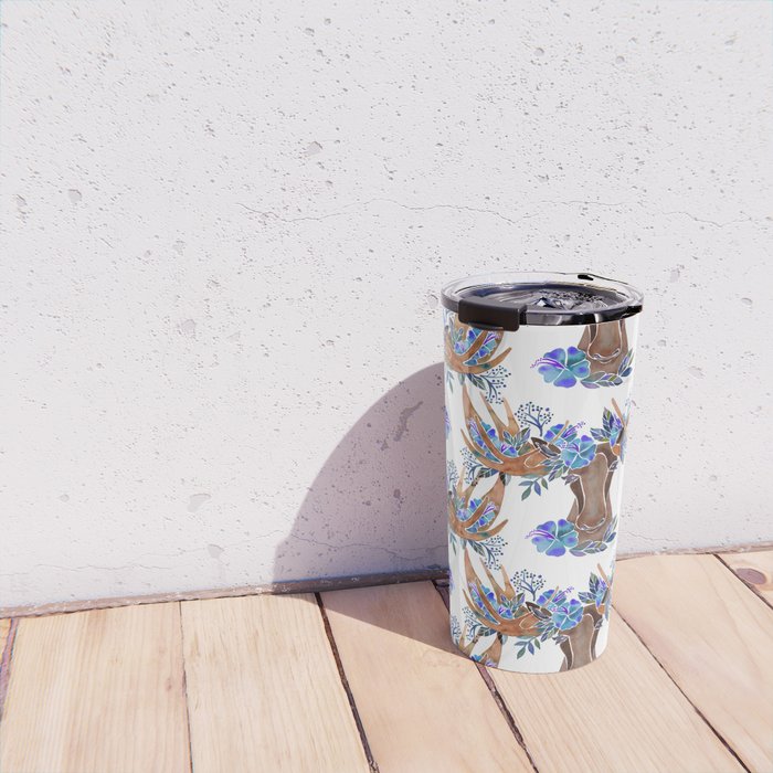 Floral Moose - Blue Flowers Travel Mug Gallery Image 4