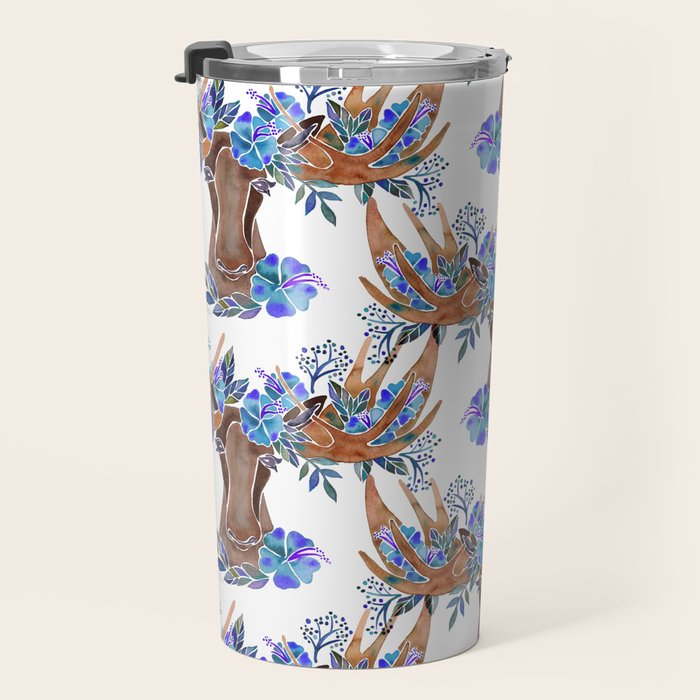 Floral Moose - Blue Flowers Travel Mug Gallery Image 3