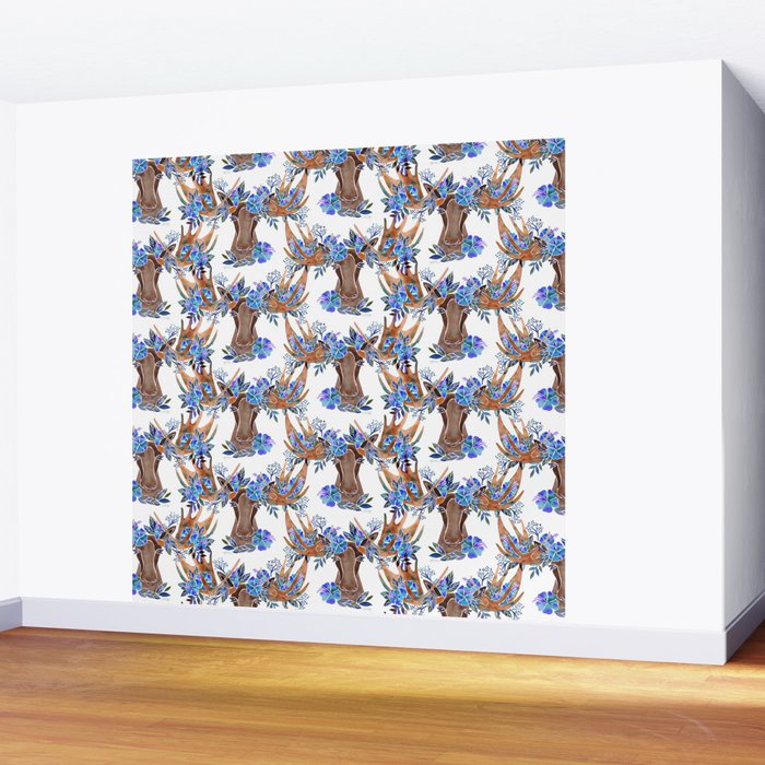Floral Moose - Blue Flowers Wall Mural Gallery Image 2
