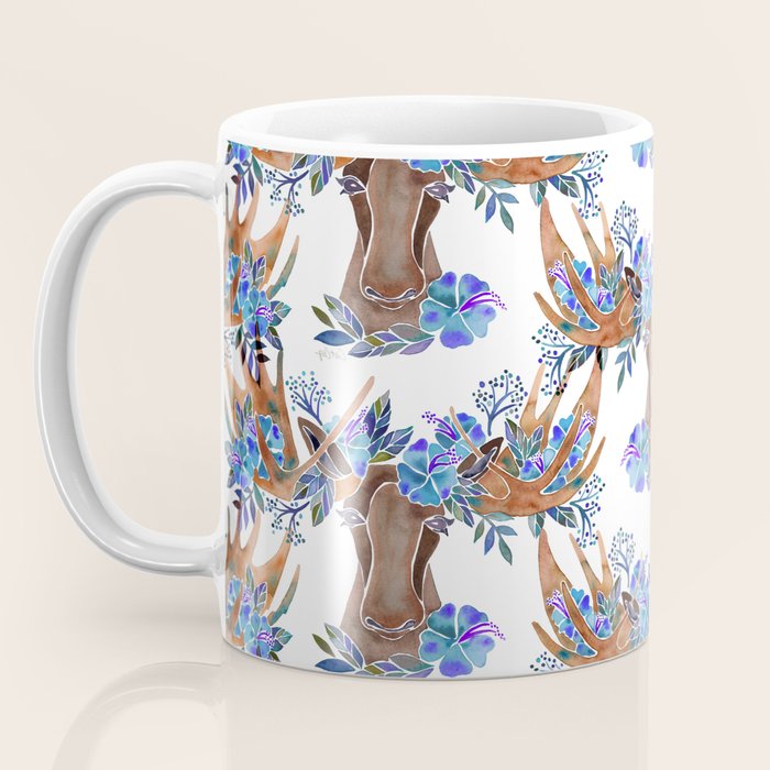 Floral Moose - Blue Flowers Coffee Mug Gallery Image 3
