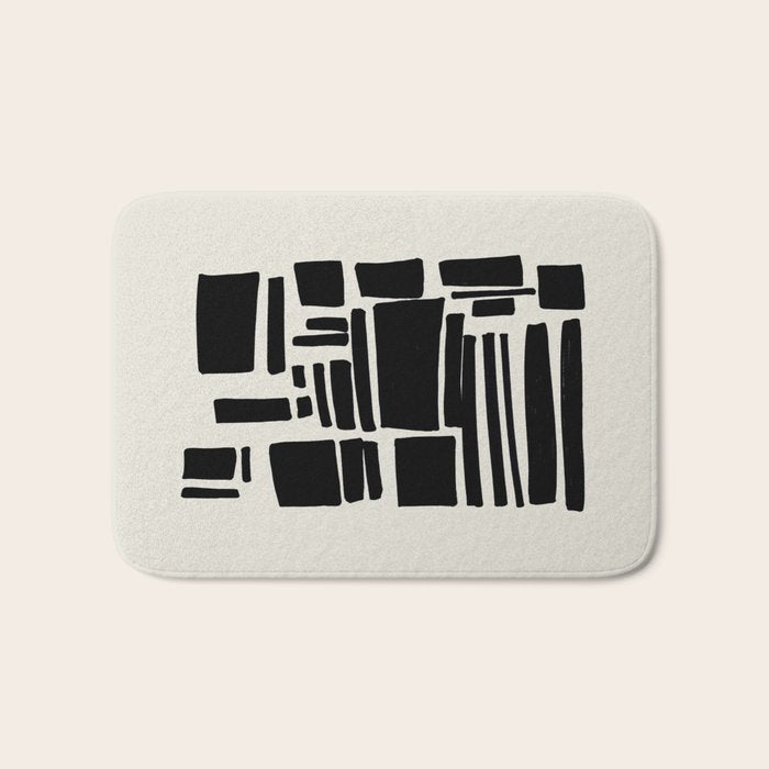 Black & White Minimalist Abstract Shapes Patterns Black Ink Painting Bath Mat Gallery Image 1