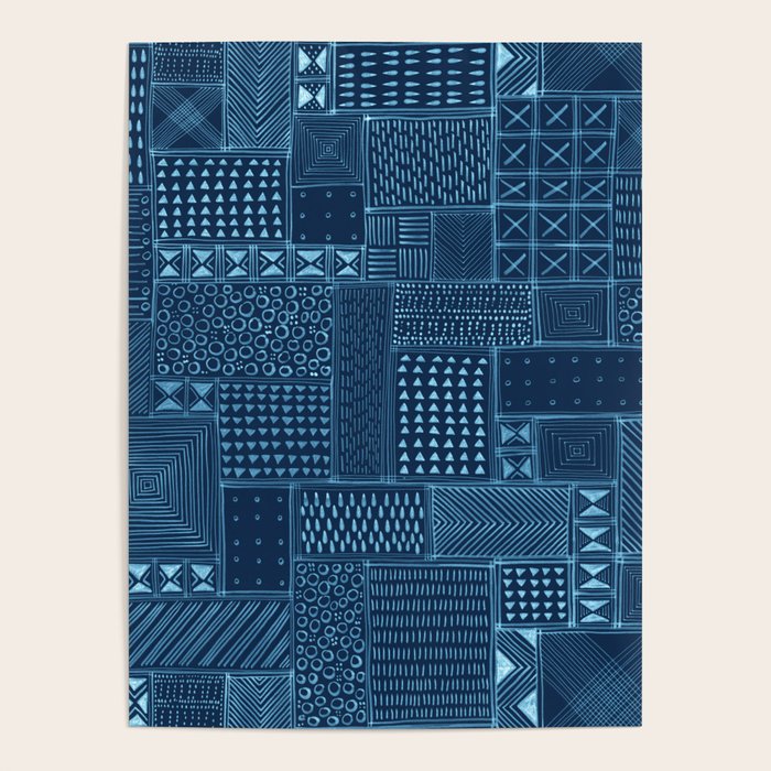 African Indigo Tribal Mud Cloth Poster Gallery Image 4