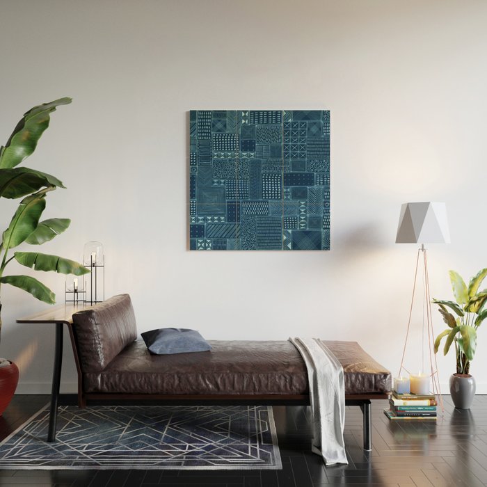 African Indigo Tribal Mud Cloth Wood Wall Art Gallery Image 2