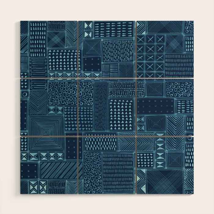 African Indigo Tribal Mud Cloth Wood Wall Art Gallery Image 1