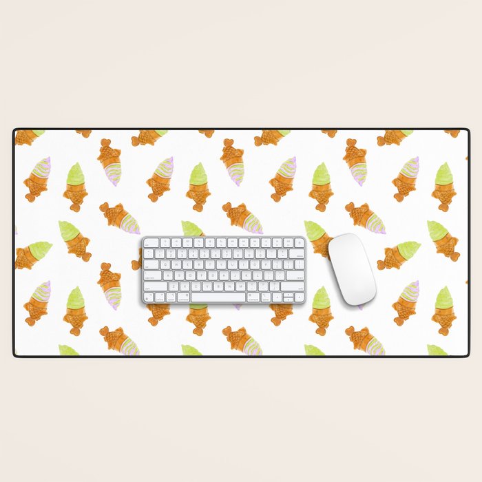 Matcha and Taro Taiyaki Ice Cream Cones Desk Mat Gallery Image 1