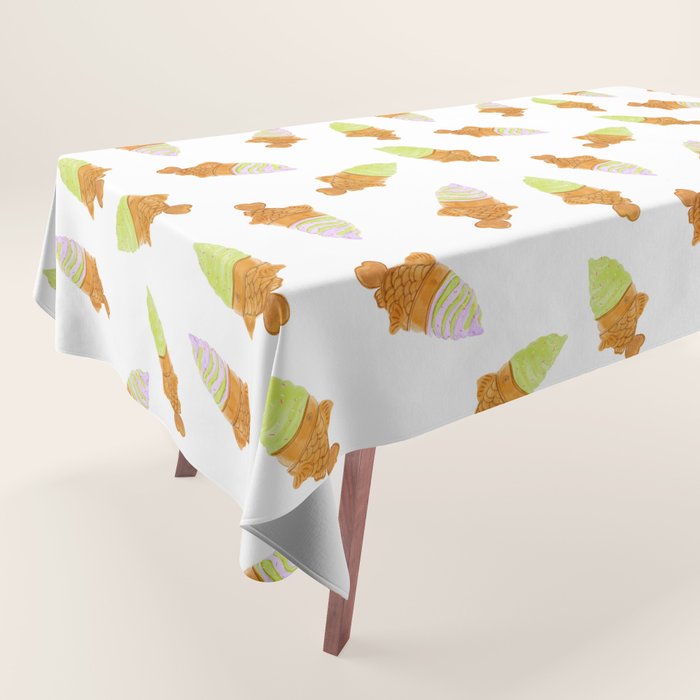 Matcha and Taro Taiyaki Ice Cream Cones Tablecloth Gallery Image 1