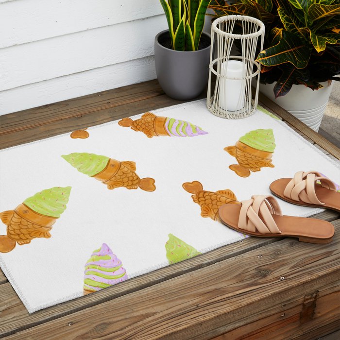 Matcha and Taro Taiyaki Ice Cream Cones Outdoor Rug Gallery Image 2