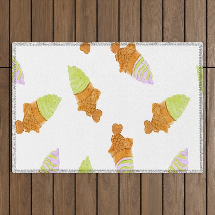 Matcha and Taro Taiyaki Ice Cream Cones Outdoor Rug Gallery Image 1