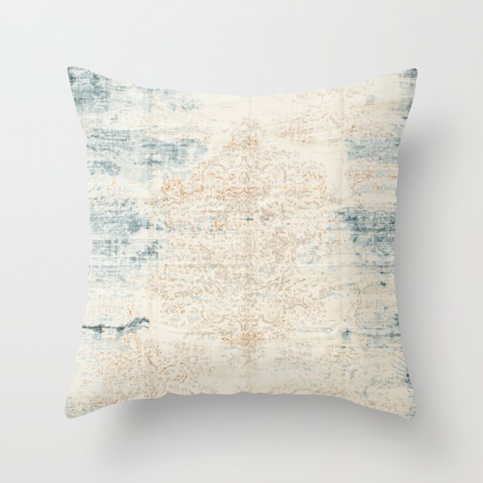 very worn blue and beige carpet Throw Pillow Gallery Image 1