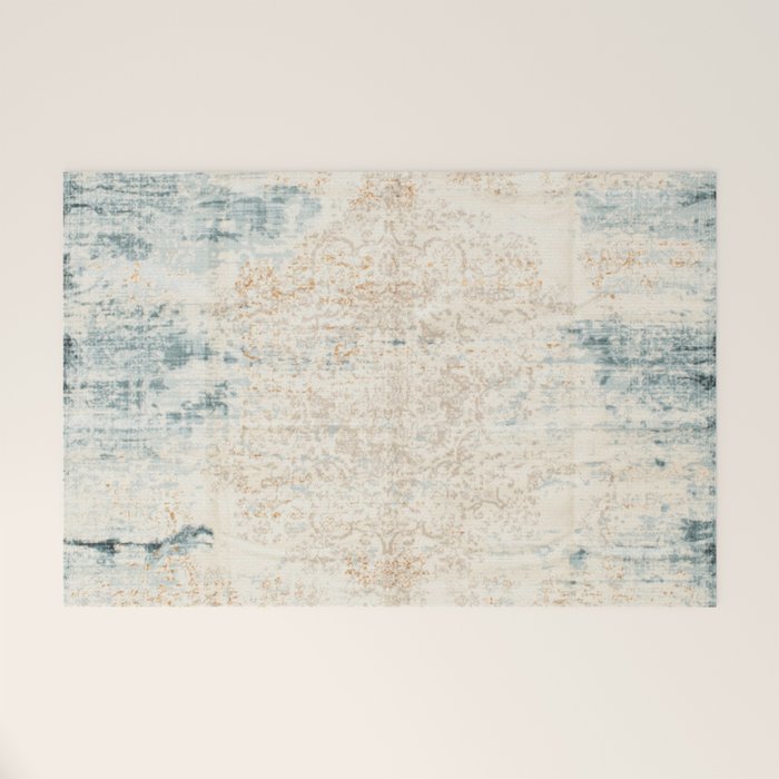 very worn blue and beige carpet Welcome Mat Gallery Image 1