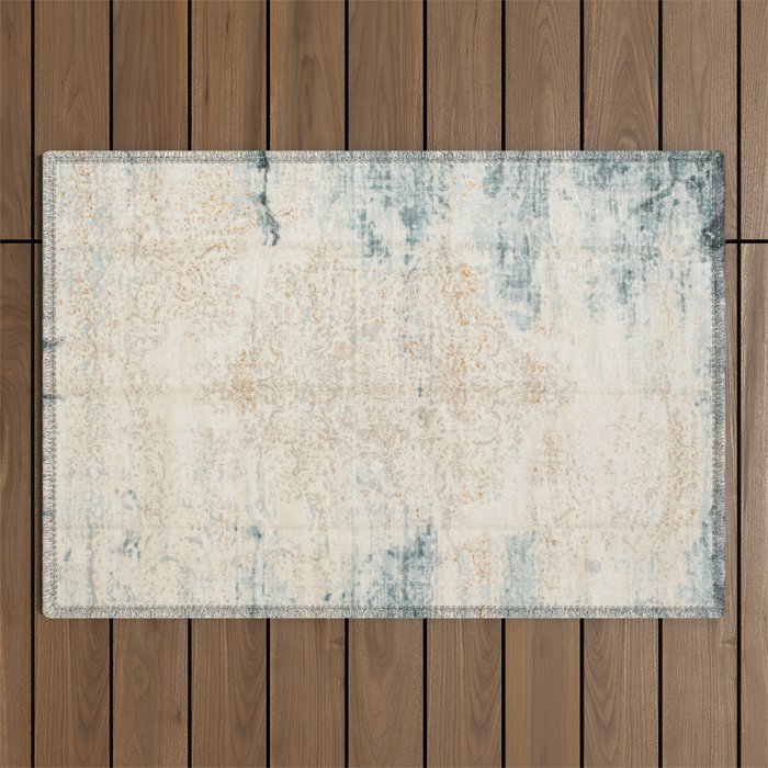 very worn blue and beige carpet Outdoor Rug Gallery Image 1
