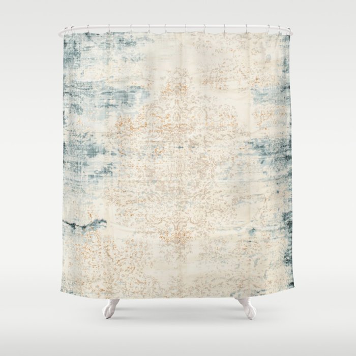 very worn blue and beige carpet Shower Curtain Gallery Image 1