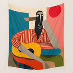 Melancholy Guitarist in Stripes Wall Tapestry Gallery Image 4