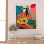 Melancholy Guitarist in Stripes Wall Tapestry Gallery Image 2
