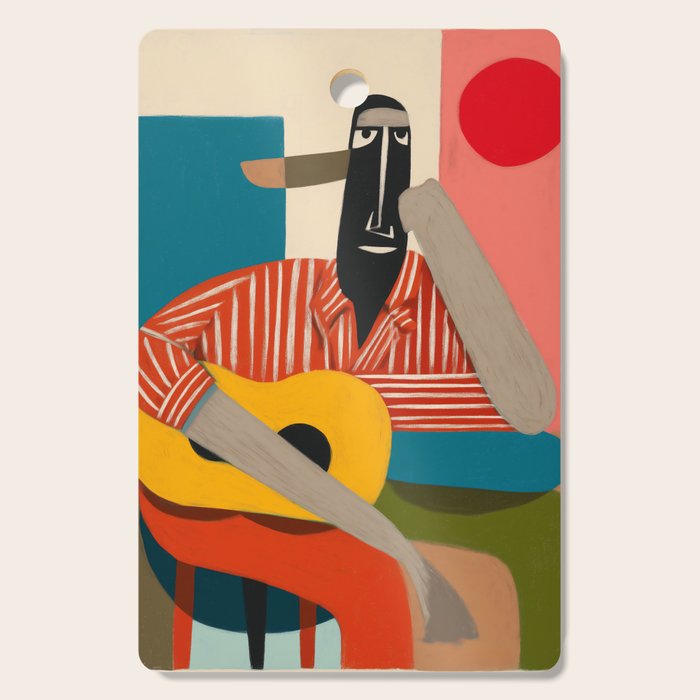 Melancholy Guitarist in Stripes Cutting Board Gallery Image 1