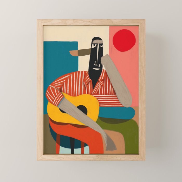 Melancholy Guitarist in Stripes Mini Art Print Gallery Image 1