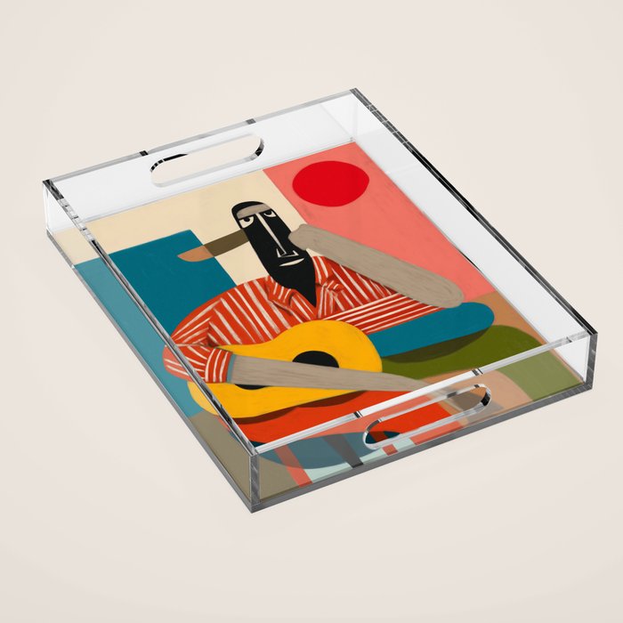 Melancholy Guitarist in Stripes Acrylic Tray Gallery Image 1