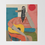 Melancholy Guitarist in Stripes Throw Blanket Gallery Image 2