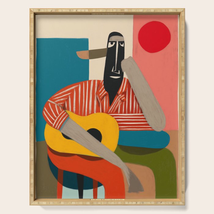 Melancholy Guitarist in Stripes Serving Tray Gallery Image 1