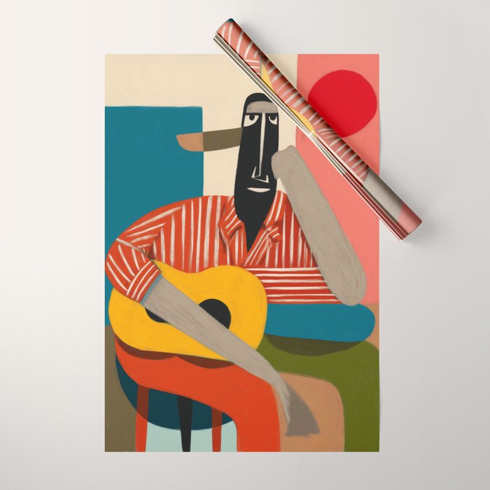 Melancholy Guitarist in Stripes Wrapping Paper Gallery Image 1