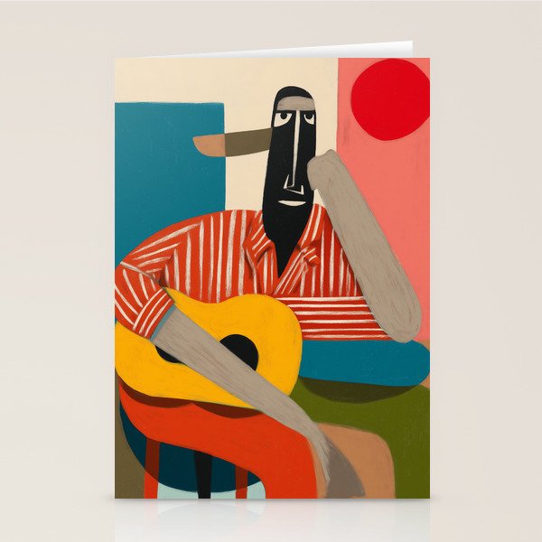 Melancholy Guitarist in Stripes Stationery Card Gallery Image 2
