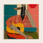 Melancholy Guitarist in Stripes Wood Wall Art Gallery Image 1