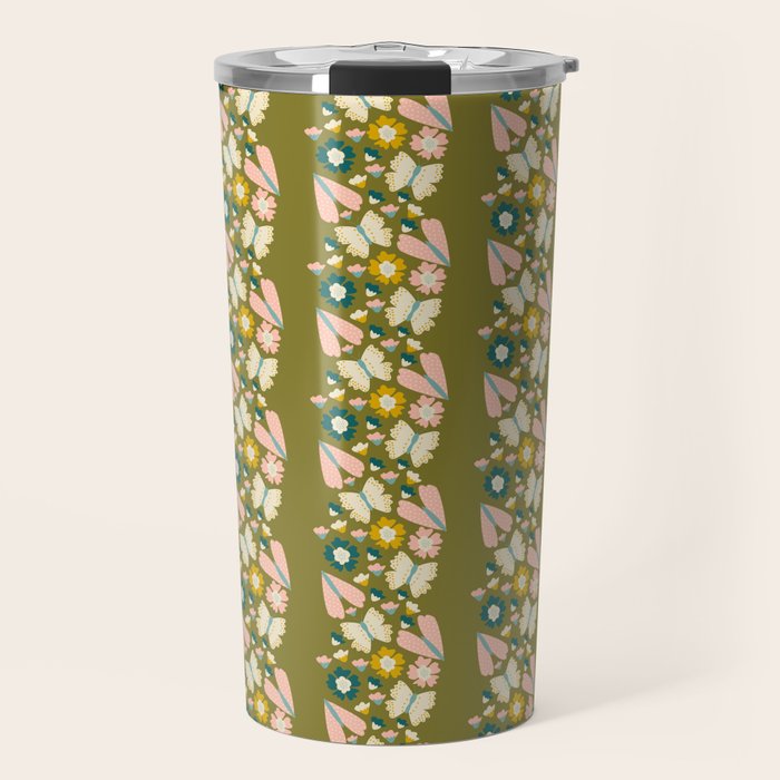 Floral Stripe - Olive  Travel Mug Gallery Image 1