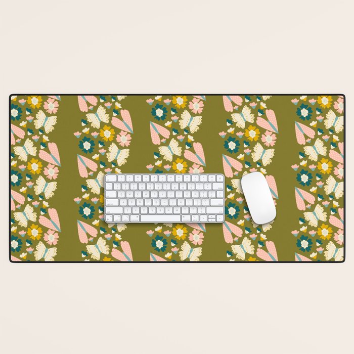 Floral Stripe - Olive  Desk Mat Gallery Image 1