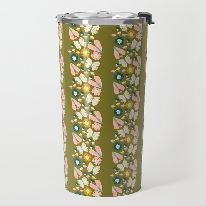 Floral Stripe - Olive  Travel Mug Gallery Image 2