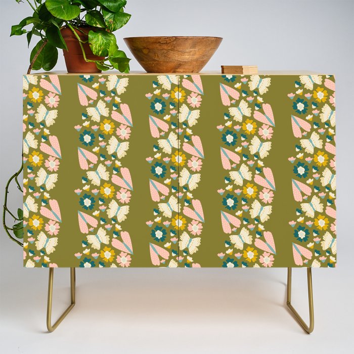 Floral Stripe - Olive  Credenza Gallery Image 1