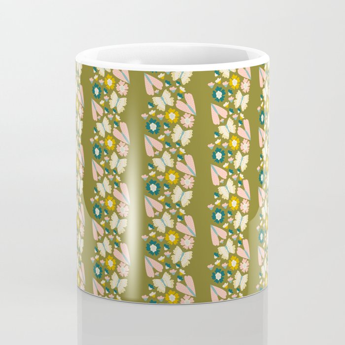 Floral Stripe - Olive  Coffee Mug Gallery Image 4
