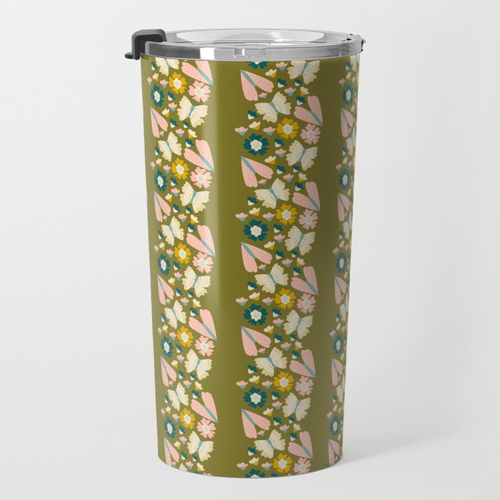 Floral Stripe - Olive  Travel Mug Gallery Image 3