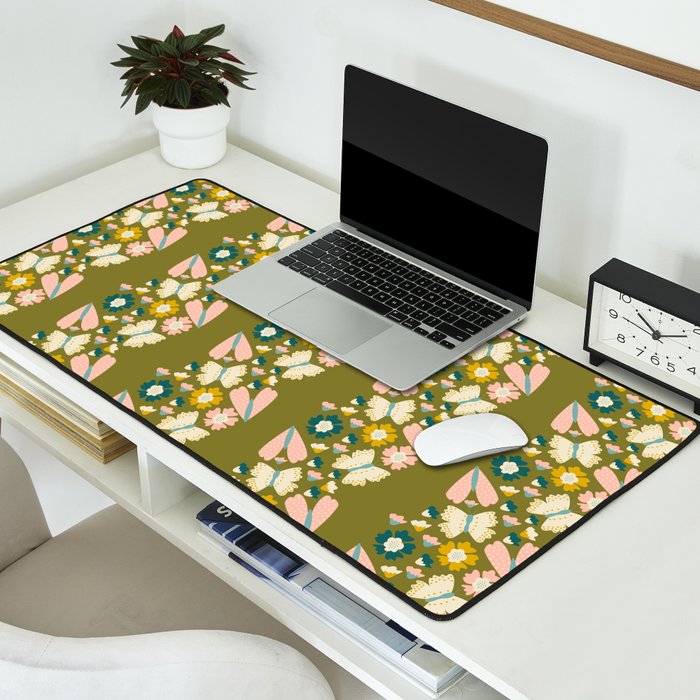 Floral Stripe - Olive  Desk Mat Gallery Image 2