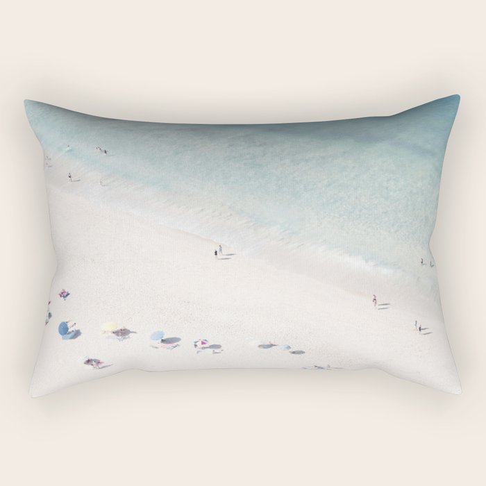 Summer Seaside Beach Print - Aerial Ocean Crowded Beach Sea photography by Ingrid Beddoes Rectangular Pillow Gallery Image 1
