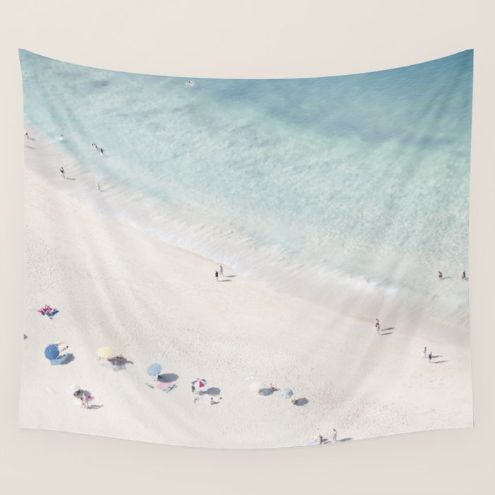 Summer Seaside Beach Print - Aerial Ocean Crowded Beach Sea photography by Ingrid Beddoes Wall Tapestry Gallery Image 4