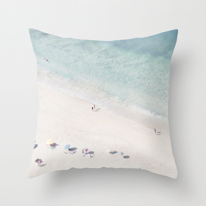 Summer Seaside Beach Print - Aerial Ocean Crowded Beach Sea photography by Ingrid Beddoes Throw Pillow Gallery Image 6