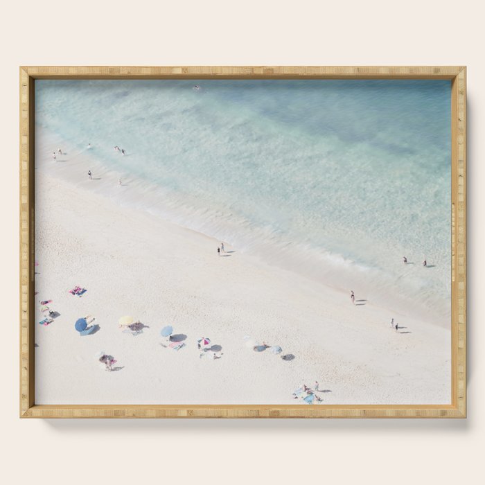 Summer Seaside Beach Print - Aerial Ocean Crowded Beach Sea photography by Ingrid Beddoes Serving Tray Gallery Image 1