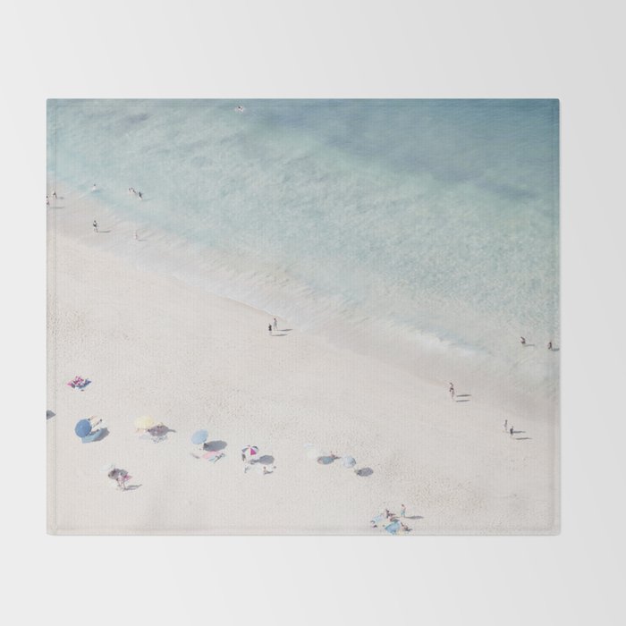 Summer Seaside Beach Print - Aerial Ocean Crowded Beach Sea photography by Ingrid Beddoes Throw Blanket Gallery Image 2