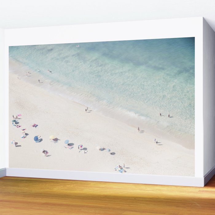 Summer Seaside Beach Print - Aerial Ocean Crowded Beach Sea photography by Ingrid Beddoes Wall Mural Gallery Image 2