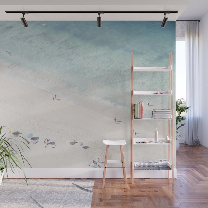 Summer Seaside Beach Print - Aerial Ocean Crowded Beach Sea photography by Ingrid Beddoes Wall Mural Gallery Image 1