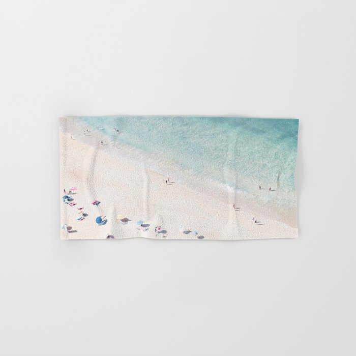 Summer Seaside Beach Print - Aerial Ocean Crowded Beach Sea photography by Ingrid Beddoes Towels Gallery Image 1