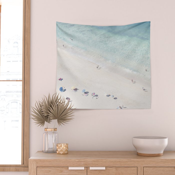 Summer Seaside Beach Print - Aerial Ocean Crowded Beach Sea photography by Ingrid Beddoes Wall Tapestry Gallery Image 2