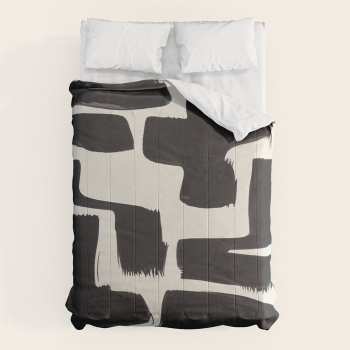 Mid Century Modern Minimalist Abstract Art Brush Strokes Black & White Ink Art Shapes Comforter Gallery Image 6