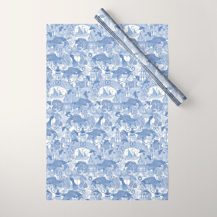 chinoiserie toile blue Wrapping Paper Gallery Image 1