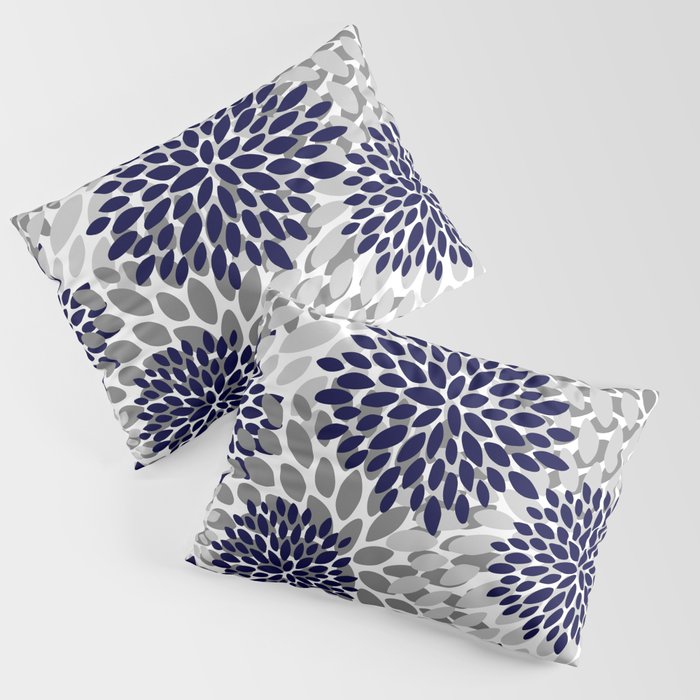 Abstract, Floral Prints, Navy Blue and Grey Pillow Sham Gallery Image 3